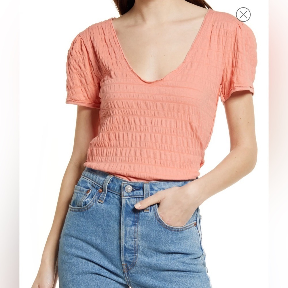 NWT Free People We The Free Sugar Cube V-Neck T-Shirt Burnt Coral Size XS